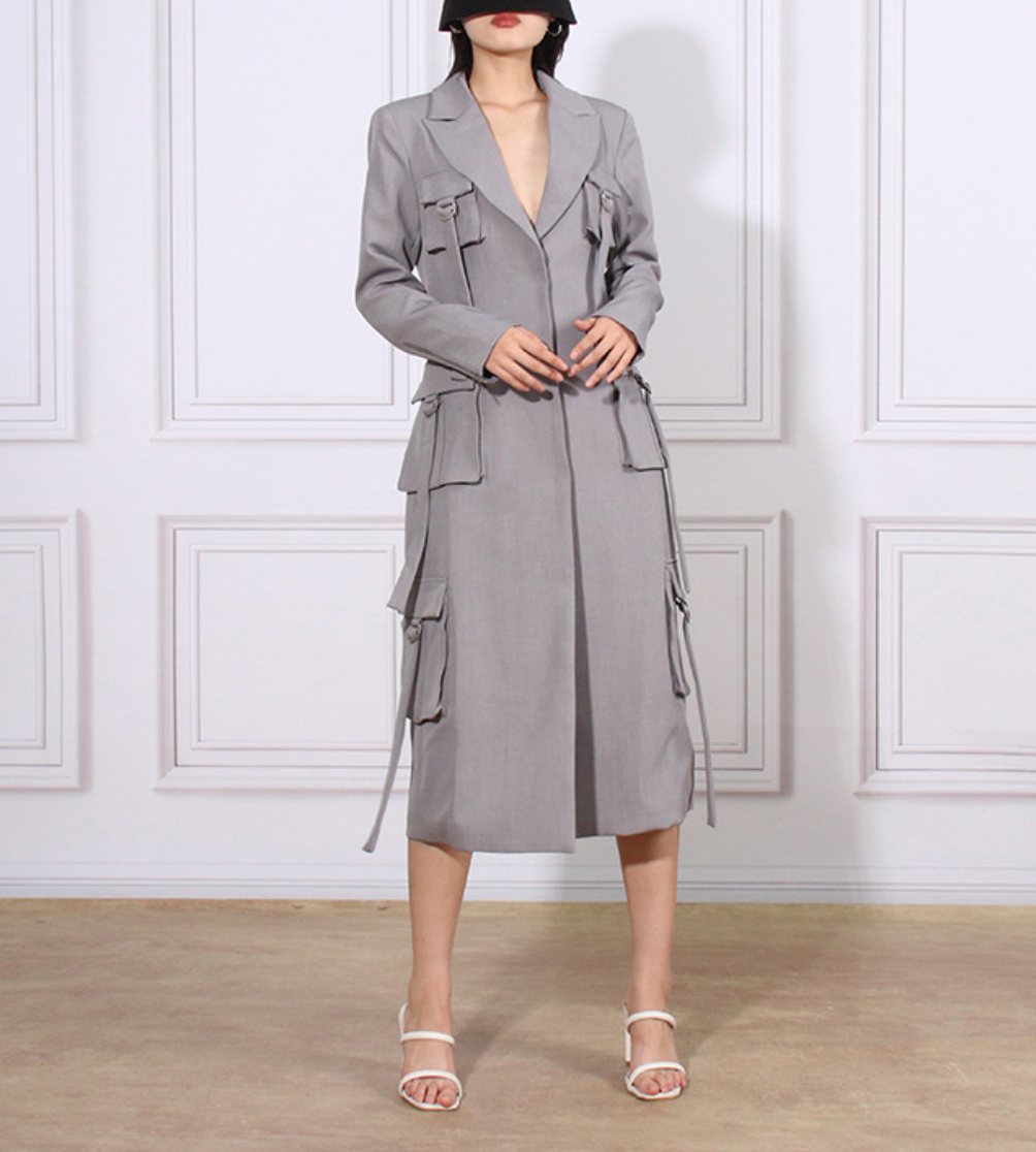 tailored long utility blazer dress with strap details – GRAYSON