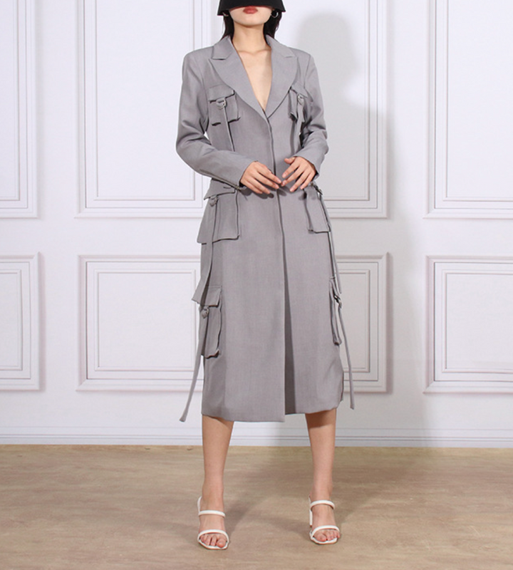 tailored long utility blazer dress with strap details – GRAYSON