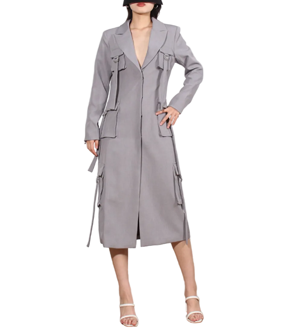 tailored long utility blazer dress with strap details – GRAYSON