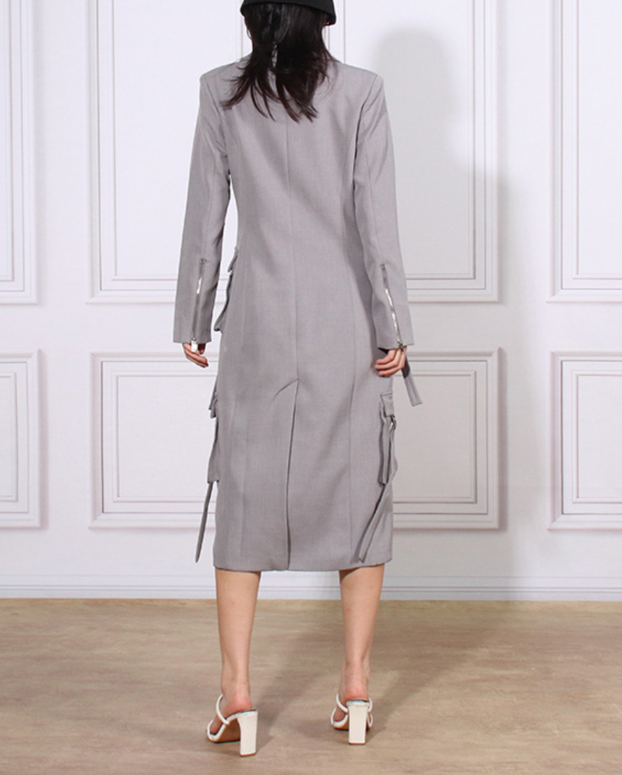 tailored long utility blazer dress with strap details – GRAYSON