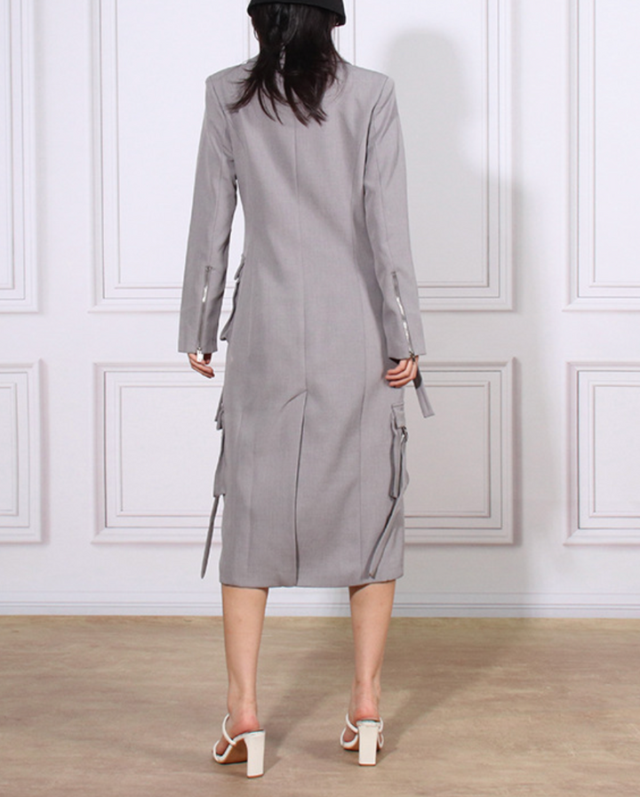 tailored long utility blazer dress with strap details – GRAYSON