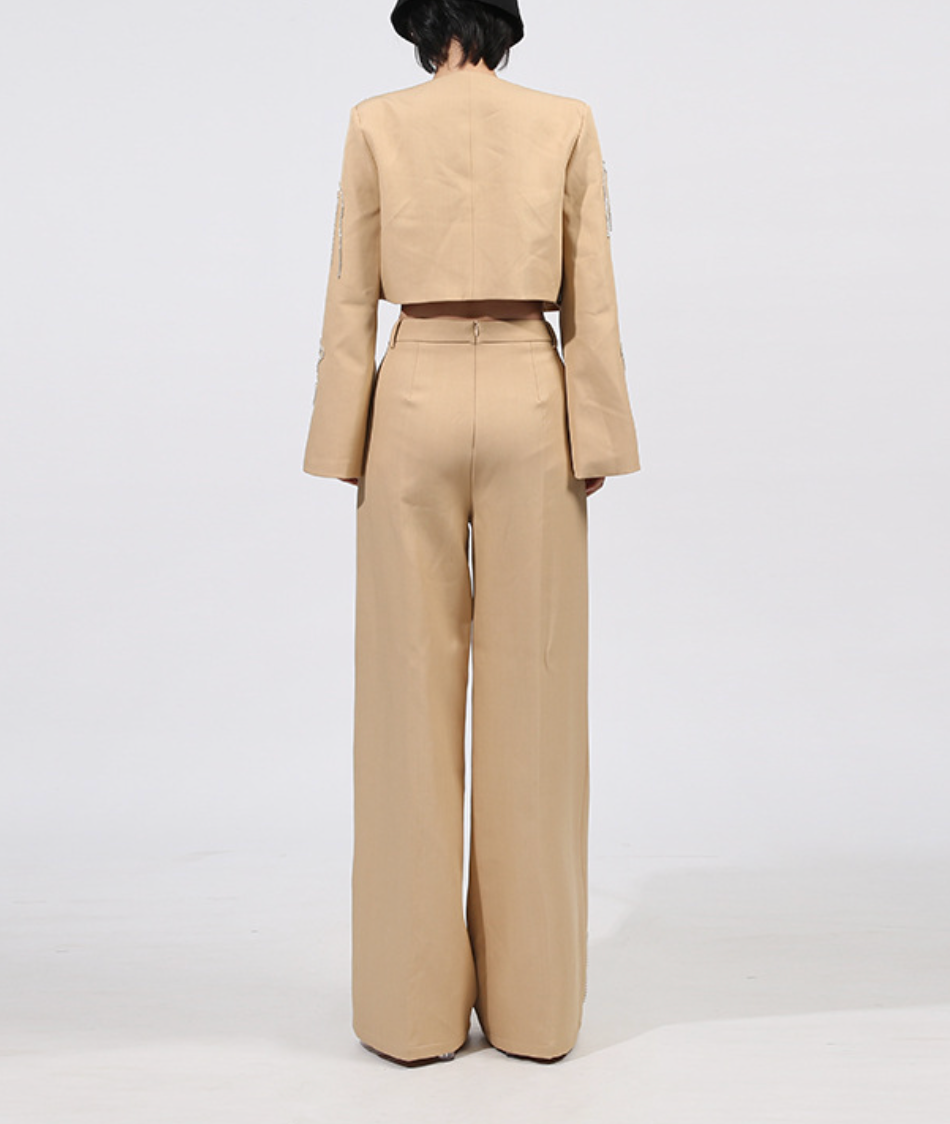 Embroidered Cropped Jacket & Wide-Leg Pants Set – ELARA