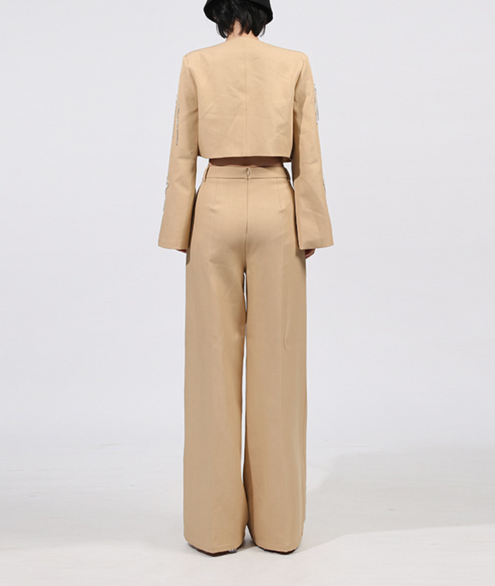 Embroidered Cropped Jacket & Wide-Leg Pants Set – ELARA