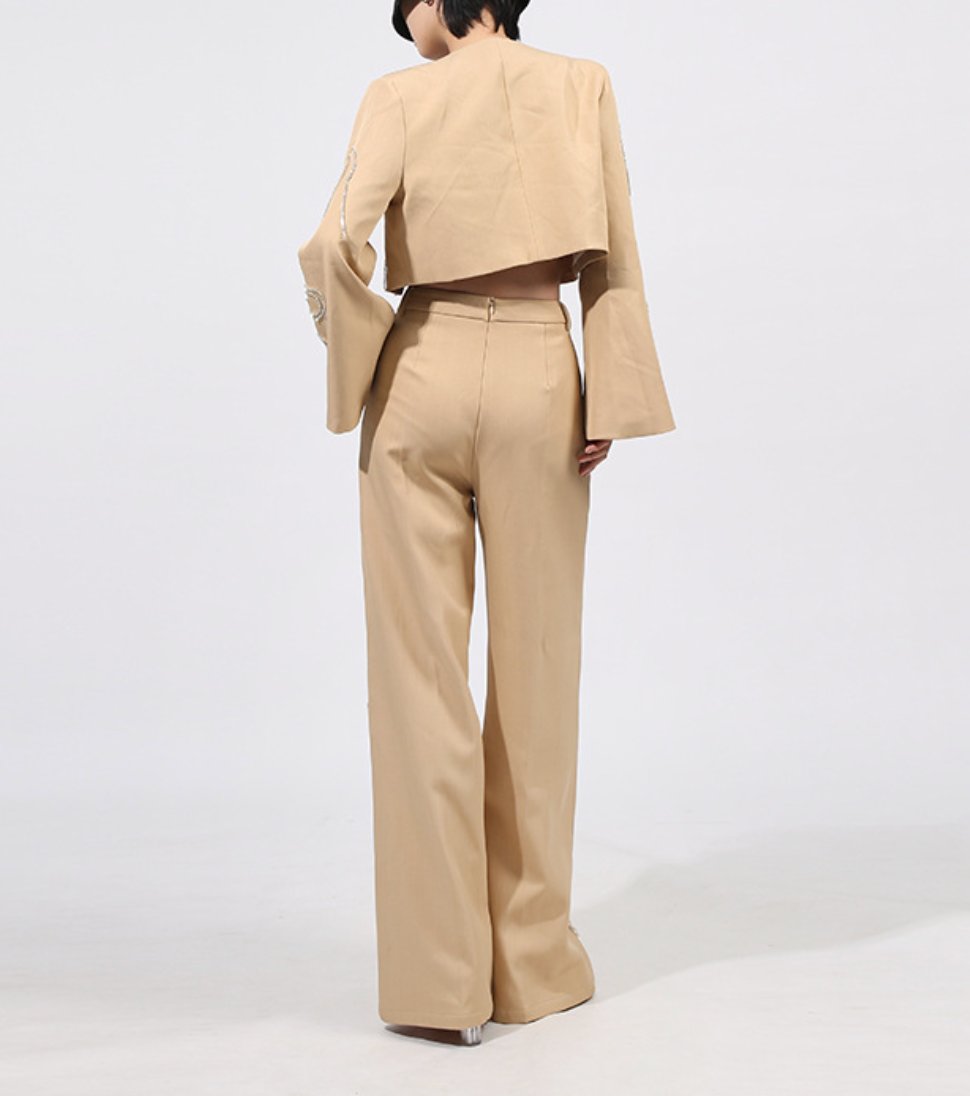 Embroidered Cropped Jacket & Wide-Leg Pants Set – ELARA