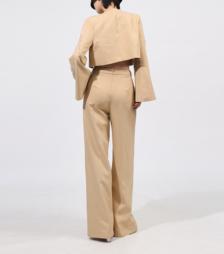 Embroidered Cropped Jacket & Wide-Leg Pants Set – ELARA