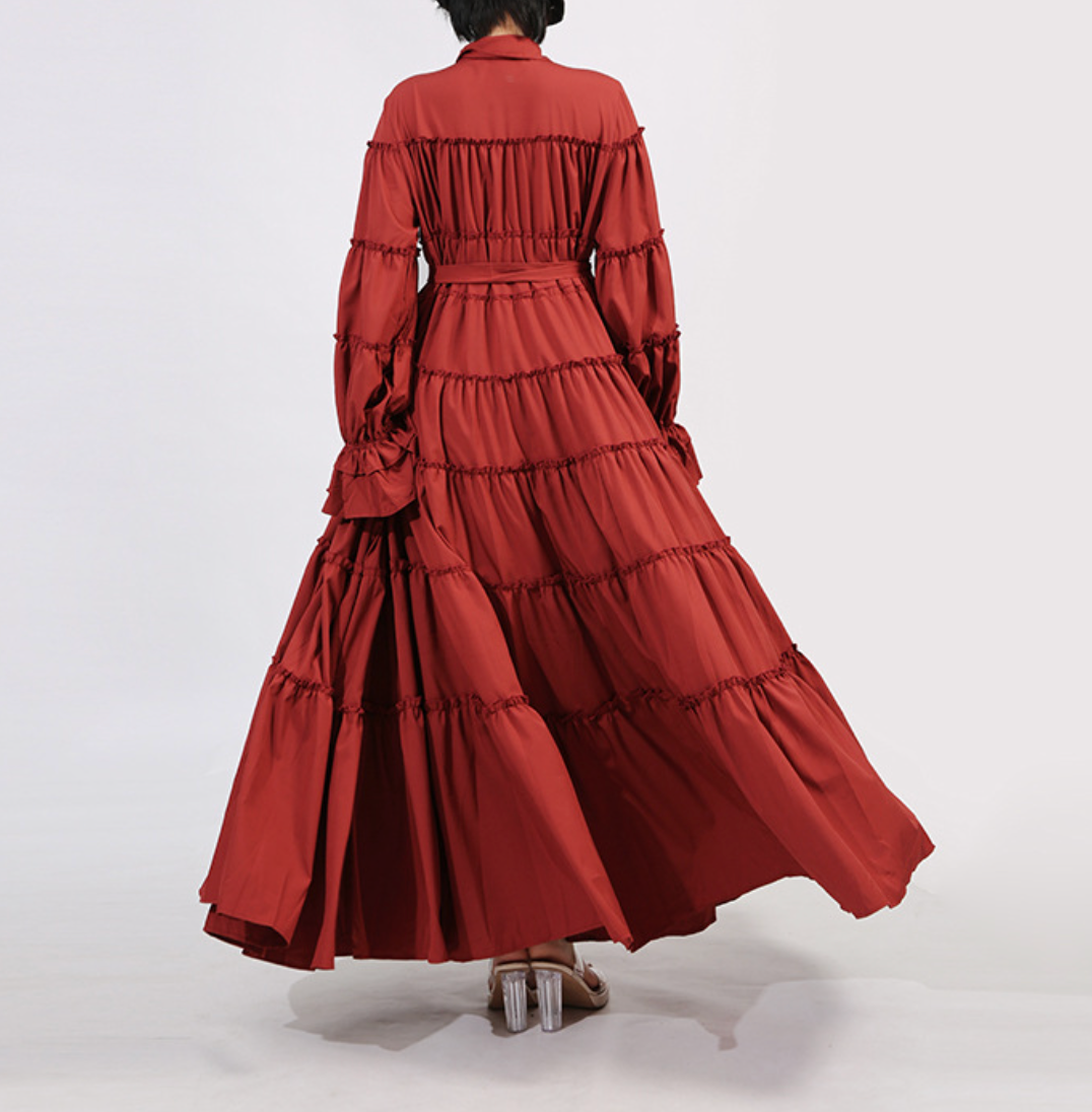tiered maxi dress with painterly print and puff sleeves – ARIA