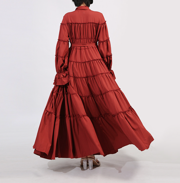 tiered maxi dress with painterly print and puff sleeves – ARIA