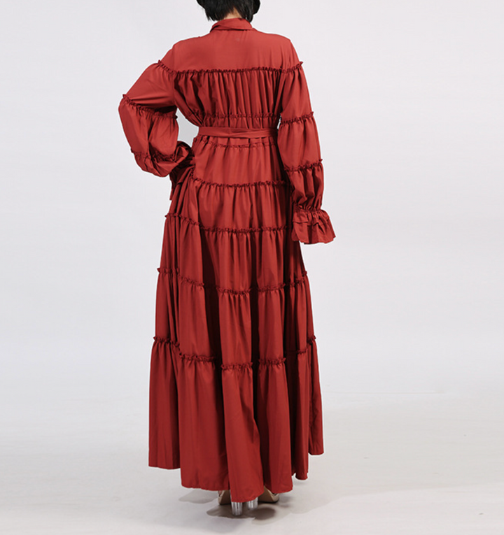 tiered maxi dress with painterly print and puff sleeves – ARIA