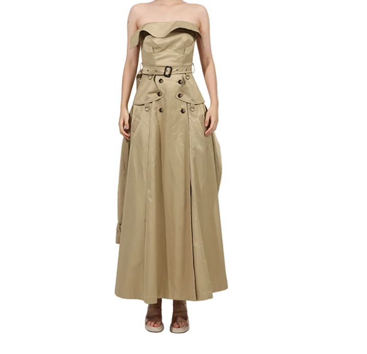 strapless trench-style maxi dress with belted waist – SAHARA
