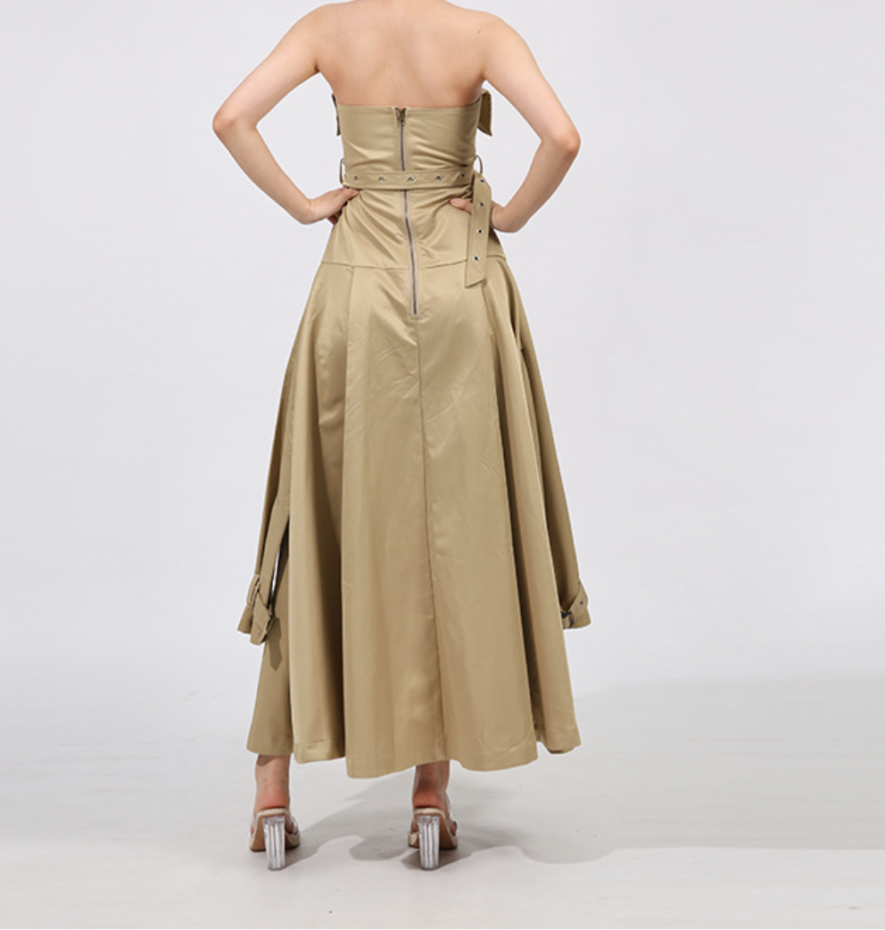 strapless trench-style maxi dress with belted waist – SAHARA