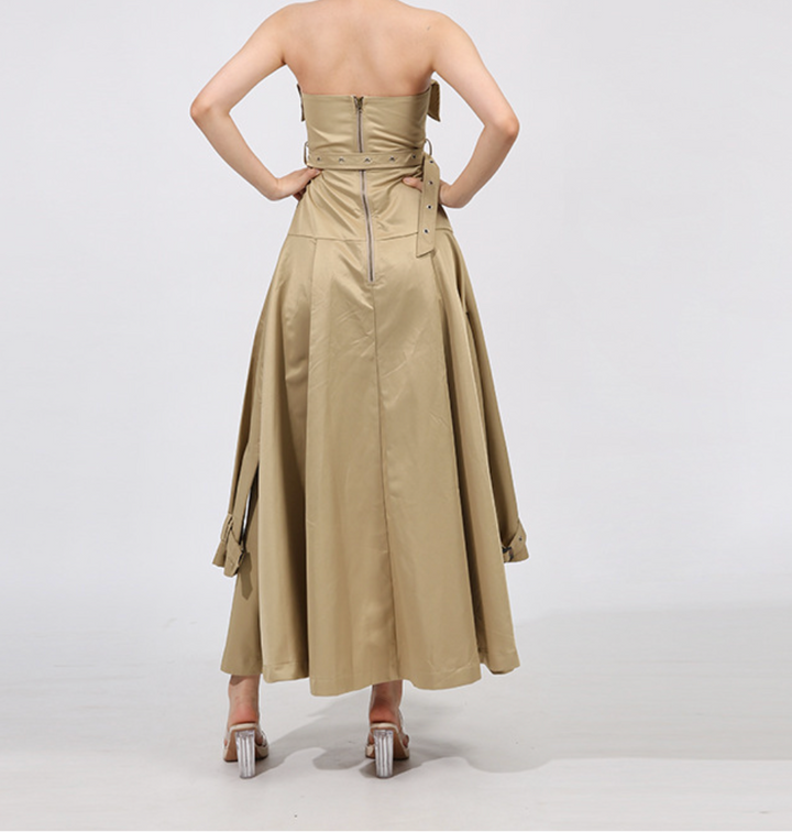 strapless trench-style maxi dress with belted waist – SAHARA