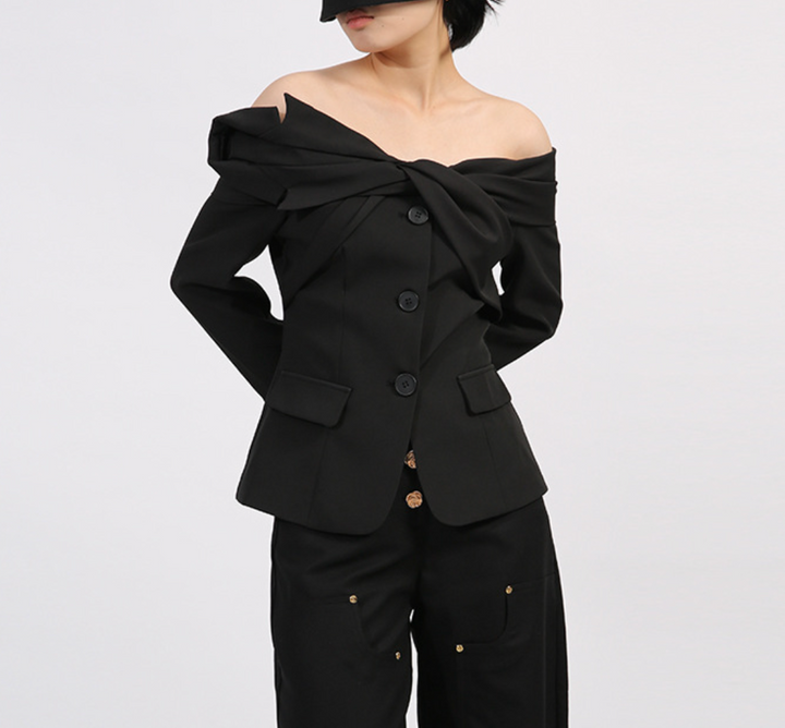 off-shoulder tailored blazer with twisted neckline – TWIST