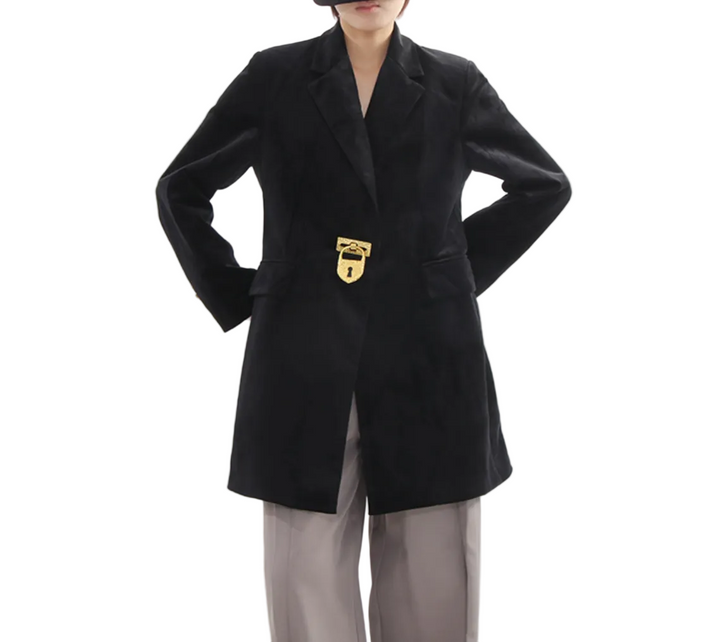 tailored longline blazer with gold clasp detail – LOCK