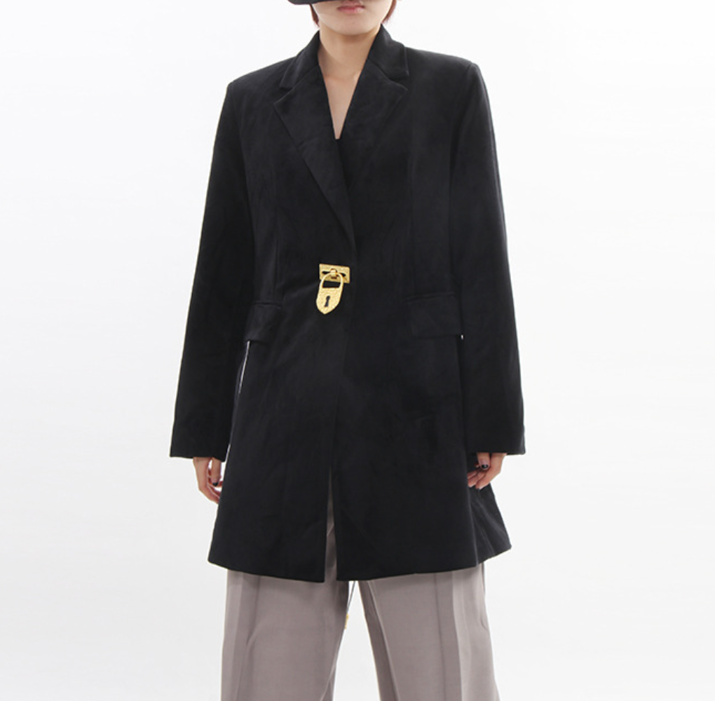 tailored longline blazer with gold clasp detail – LOCK