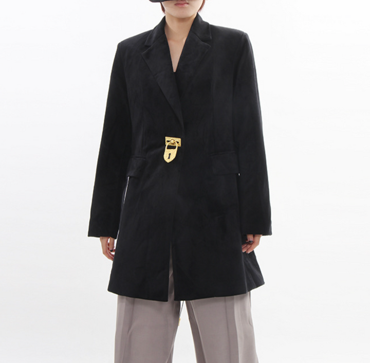 tailored longline blazer with gold clasp detail – LOCK