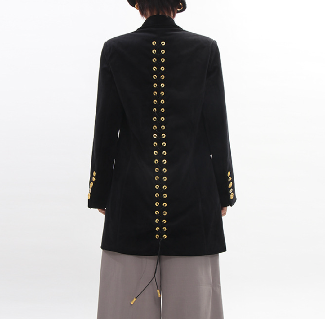 tailored longline blazer with gold clasp detail – LOCK