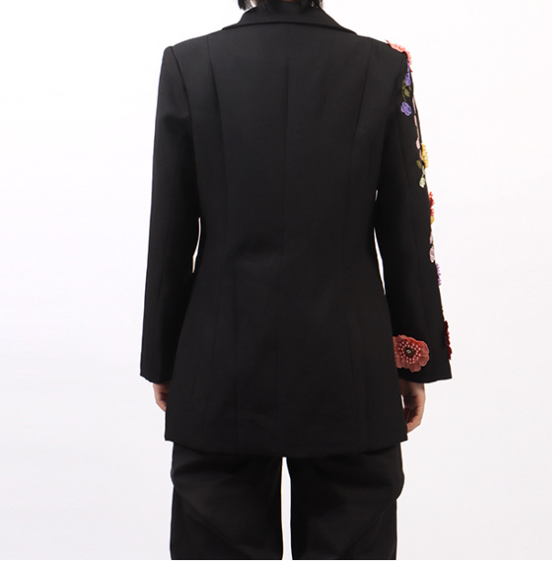 tailored blazer with hand-embellished floral sleeve – FLOREA