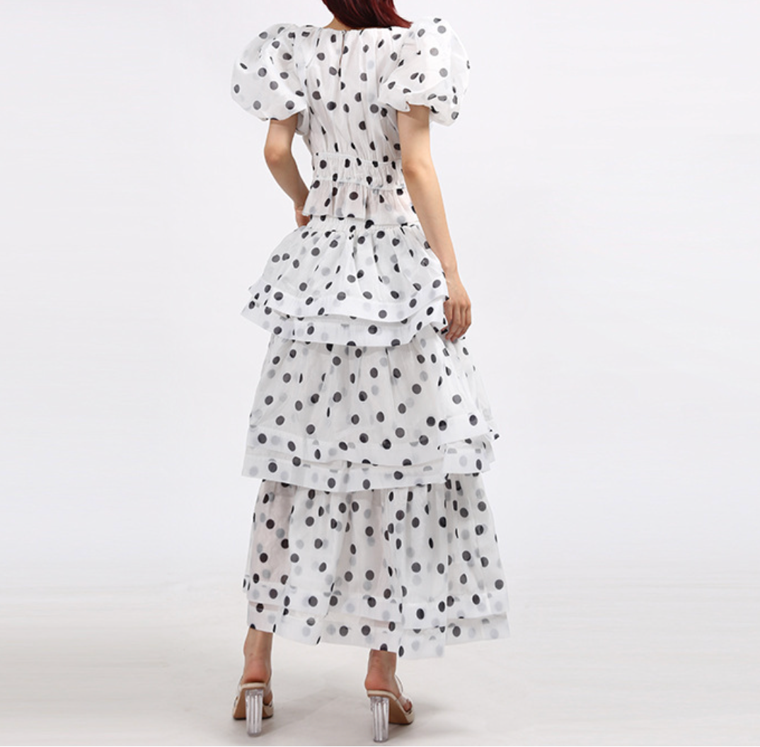 Polka-Dot Puff-Sleeve Tiered Skirt Set – LUMI