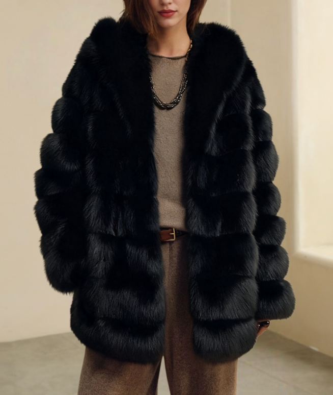 layered faux fur jacket with relaxed fit – DESLA