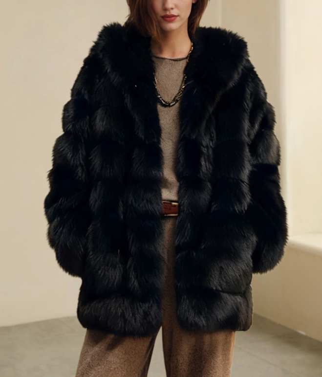 layered faux fur jacket with relaxed fit – DESLA