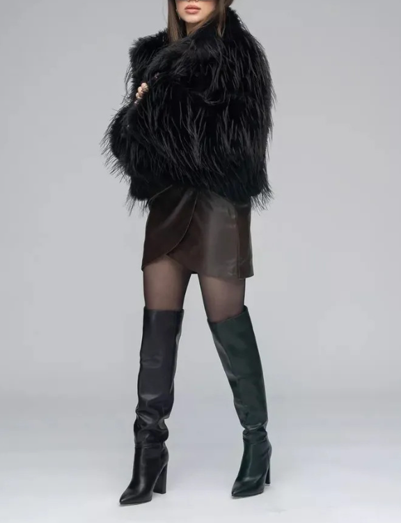 feather-textured faux fur jacket with elongated sleeves – SILARA