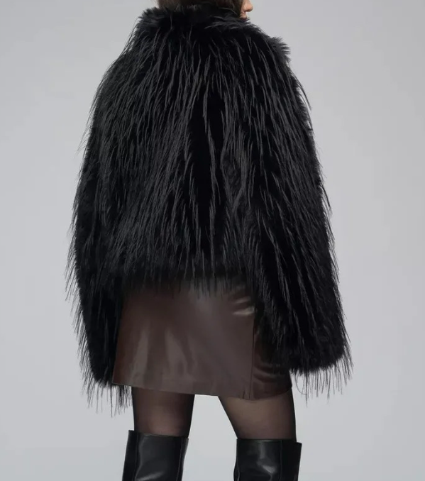 feather-textured faux fur jacket with elongated sleeves – SILARA