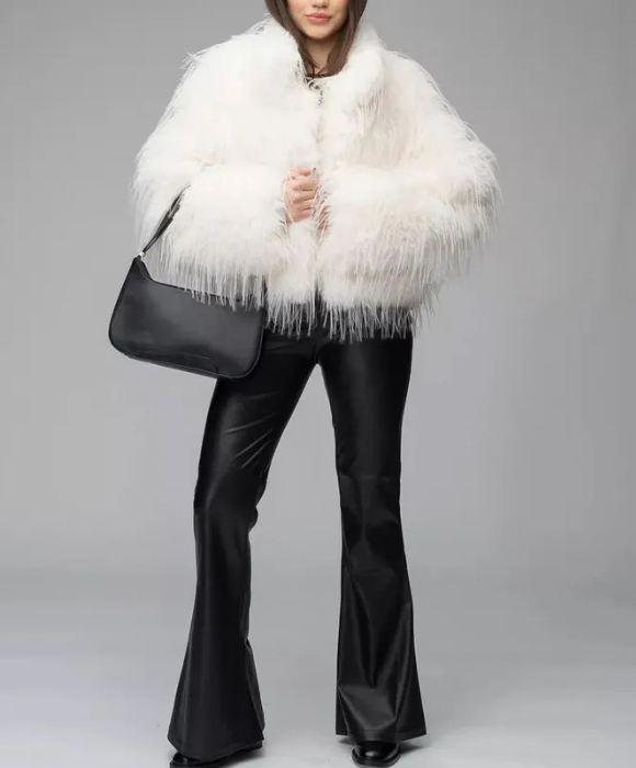 feather-textured faux fur jacket with elongated sleeves – SILARA