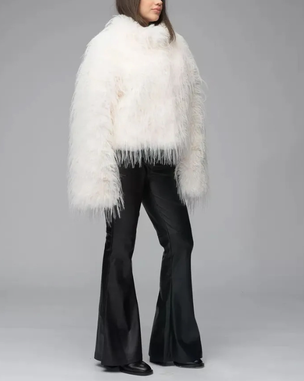 feather-textured faux fur jacket with elongated sleeves – SILARA