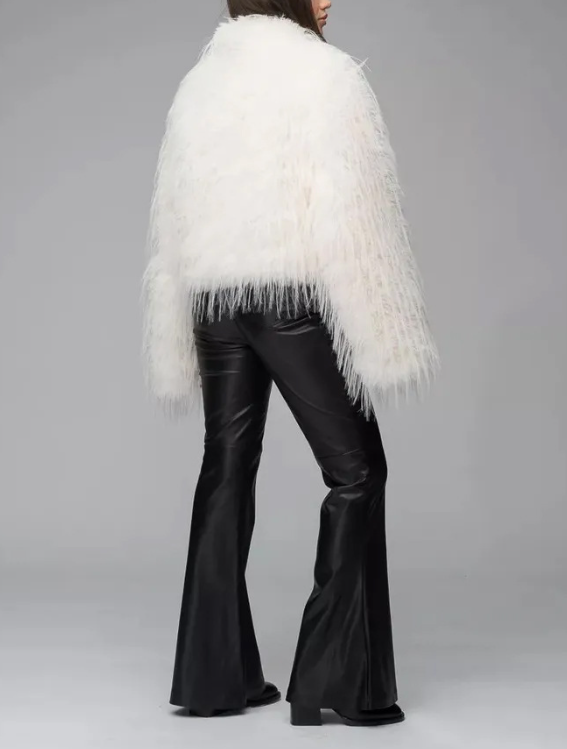 feather-textured faux fur jacket with elongated sleeves – SILARA