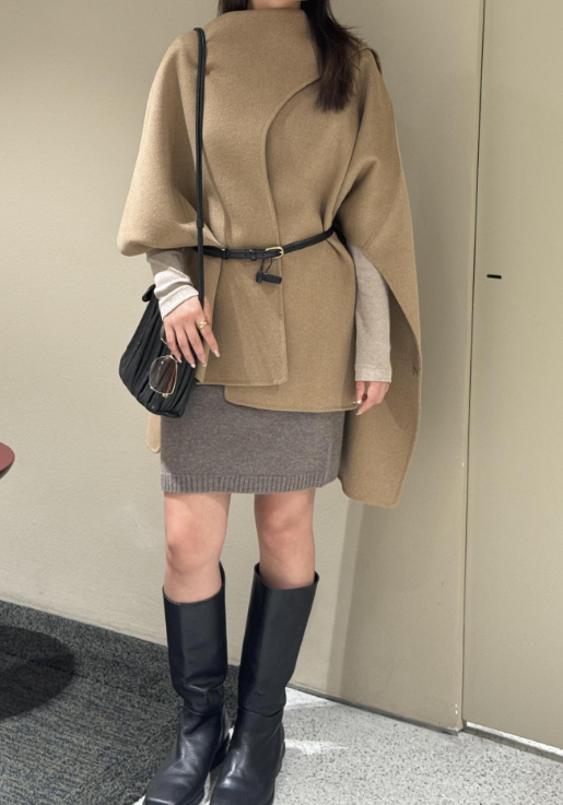 belted wool cape coat with sculpted panels – CAMELIA