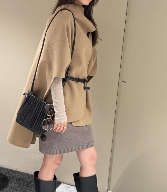 belted wool cape coat with sculpted panels – CAMELIA