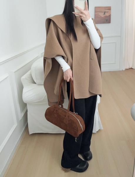belted wool cape coat with sculpted panels – CAMELIA