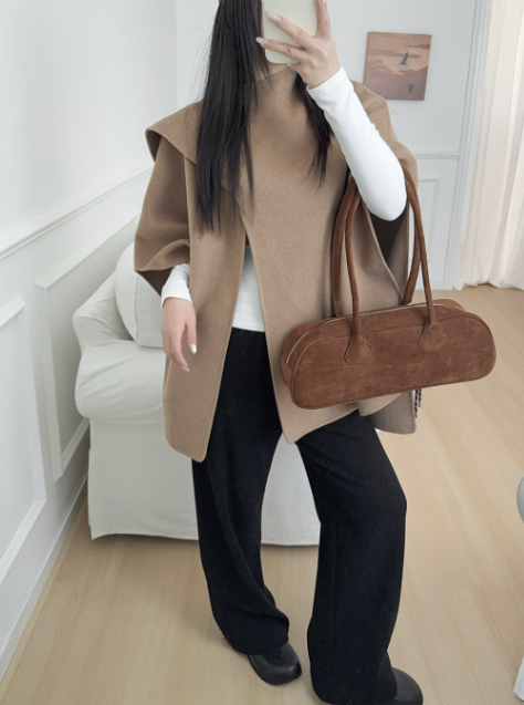 belted wool cape coat with sculpted panels – CAMELIA