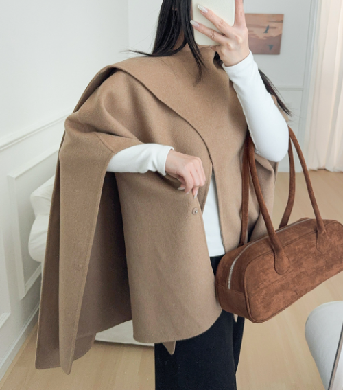belted wool cape coat with sculpted panels – CAMELIA