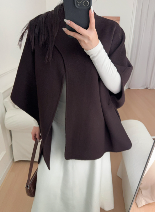 belted wool cape coat with sculpted panels – CAMELIA