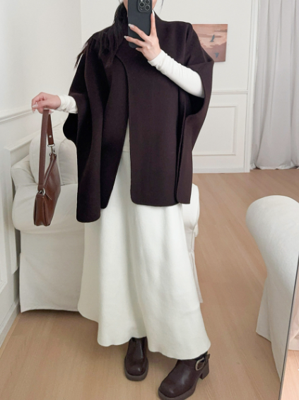 belted wool cape coat with sculpted panels – CAMELIA