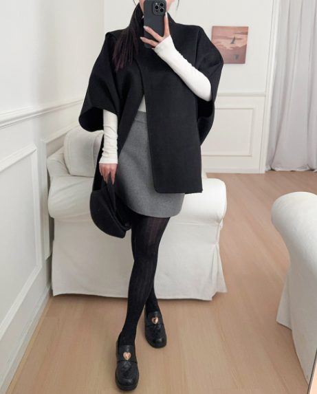 belted wool cape coat with sculpted panels – CAMELIA