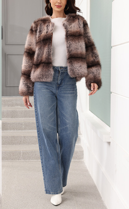 striped faux fur pullover jacket with relaxed fit – TAUPELINE