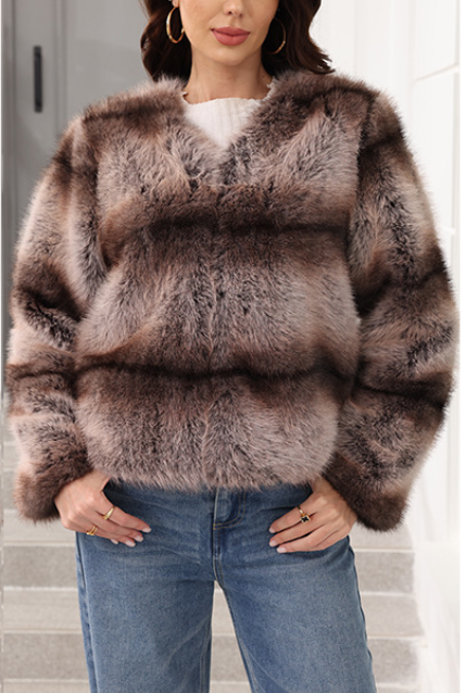 striped faux fur pullover jacket with relaxed fit – TAUPELINE