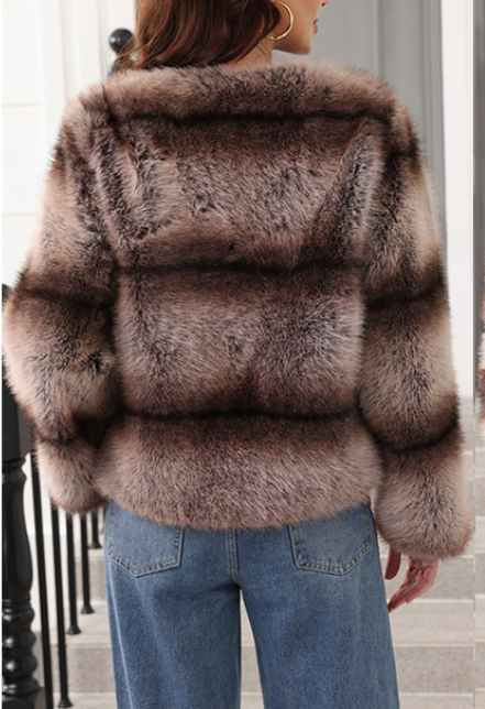 striped faux fur pullover jacket with relaxed fit – TAUPELINE