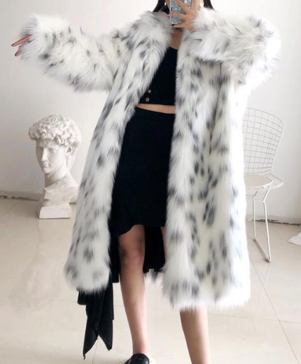 spotted faux fur long coat with open front – SNOWLUX