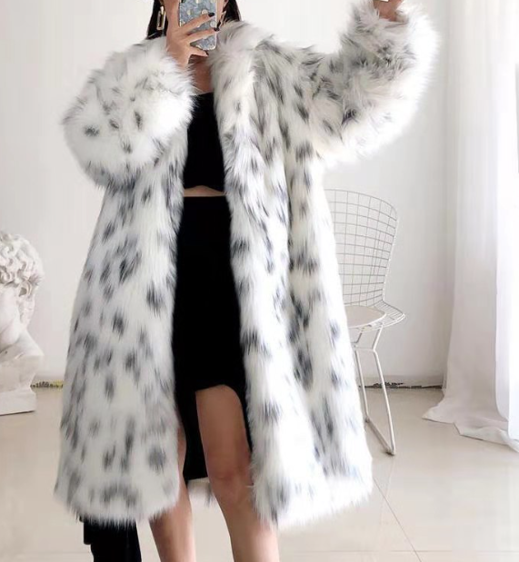 spotted faux fur long coat with open front – SNOWLUX
