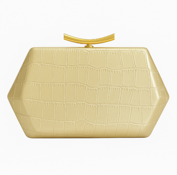 croco-embossed hard-case clutch with gold clasp – BORDEAUX