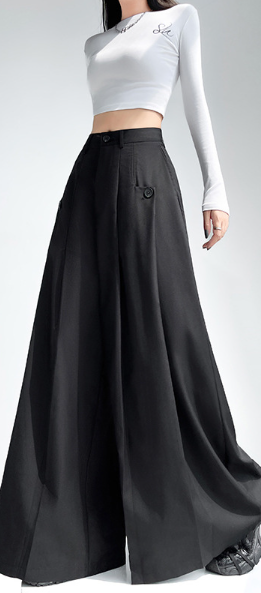 high-waist wide-leg trousers with buttoned pockets – OBSIDIAN