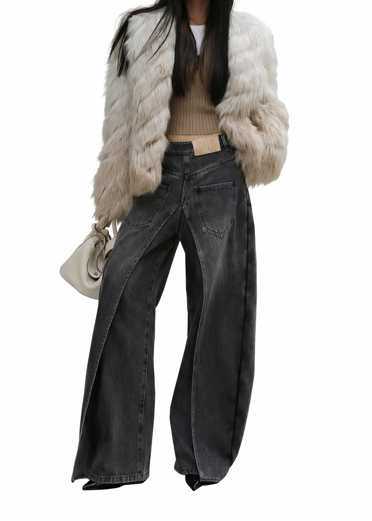 washed wide-leg denim with sculpted back seams – VELIN