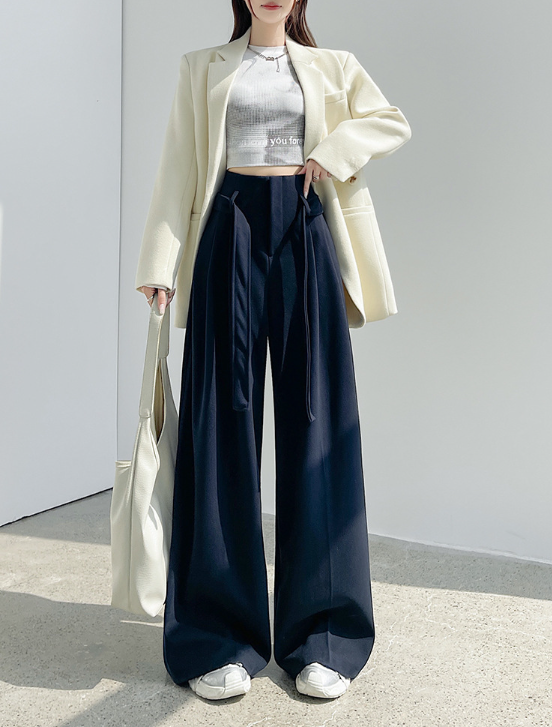 extra-wide pleated tailored trousers with wrap panels – SHADOW