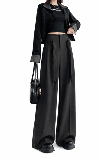 extra-wide pleated tailored trousers with wrap panels – SHADOW