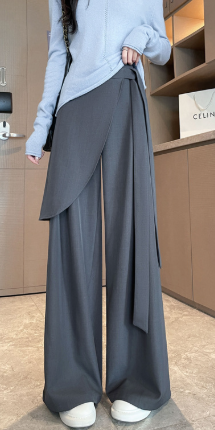 wrap-panel wide-leg trousers with draped overlay – ONYX