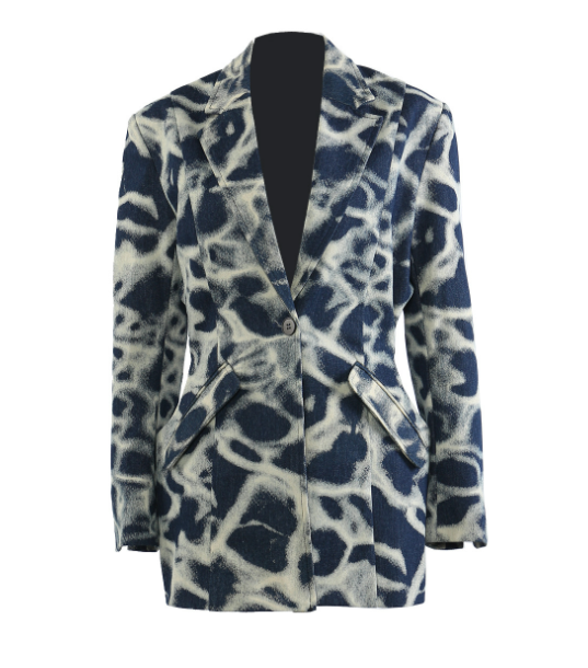 single-button patterned tailored blazer with abstract print – MARBLE