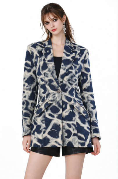 single-button patterned tailored blazer with abstract print – MARBLE